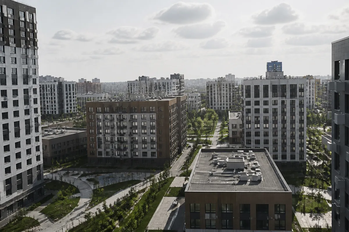 Вид из окна новостройки на город